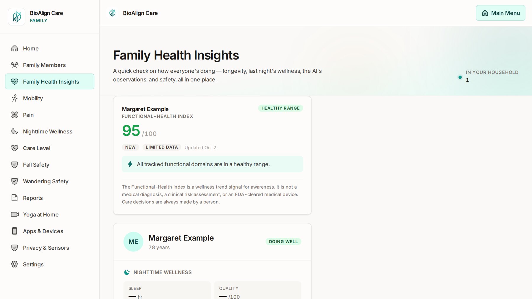 Family Health Insights: the Functional-Health Index and nighttime wellness
