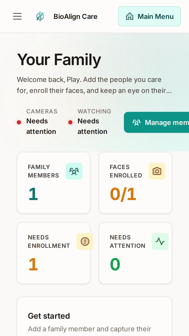 The same home screen in the family app on a phone