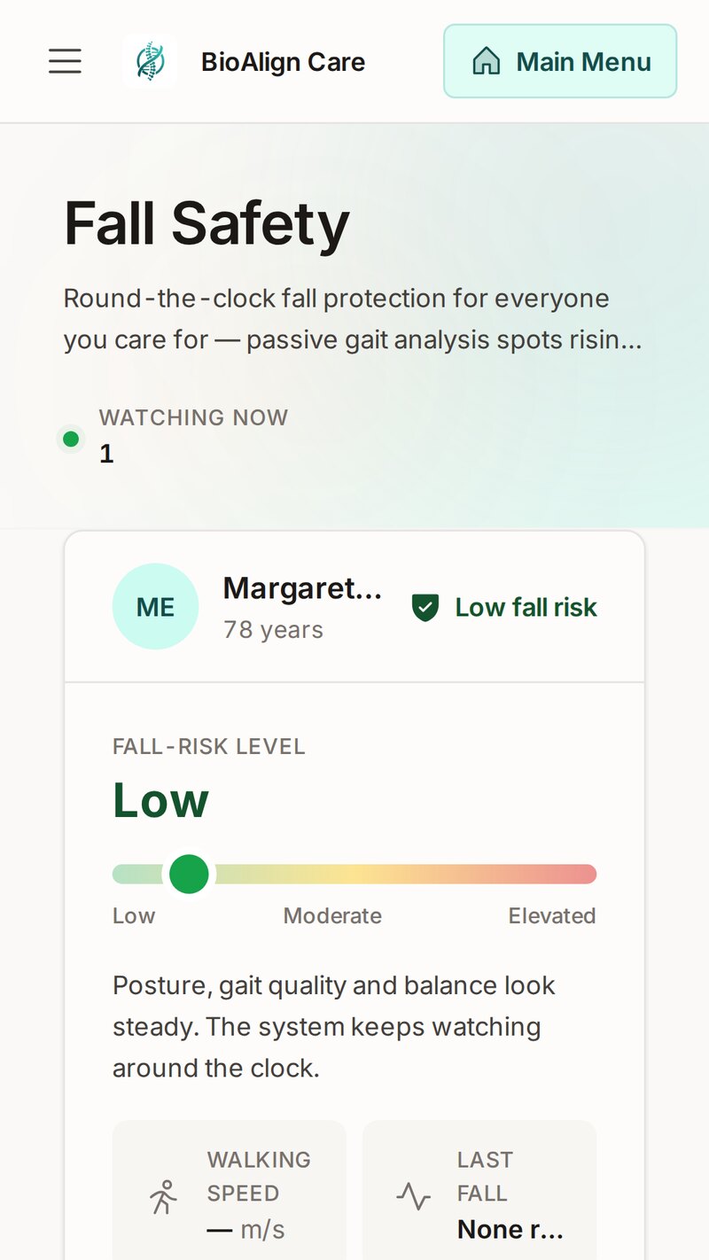 The family app on a phone showing fall safety