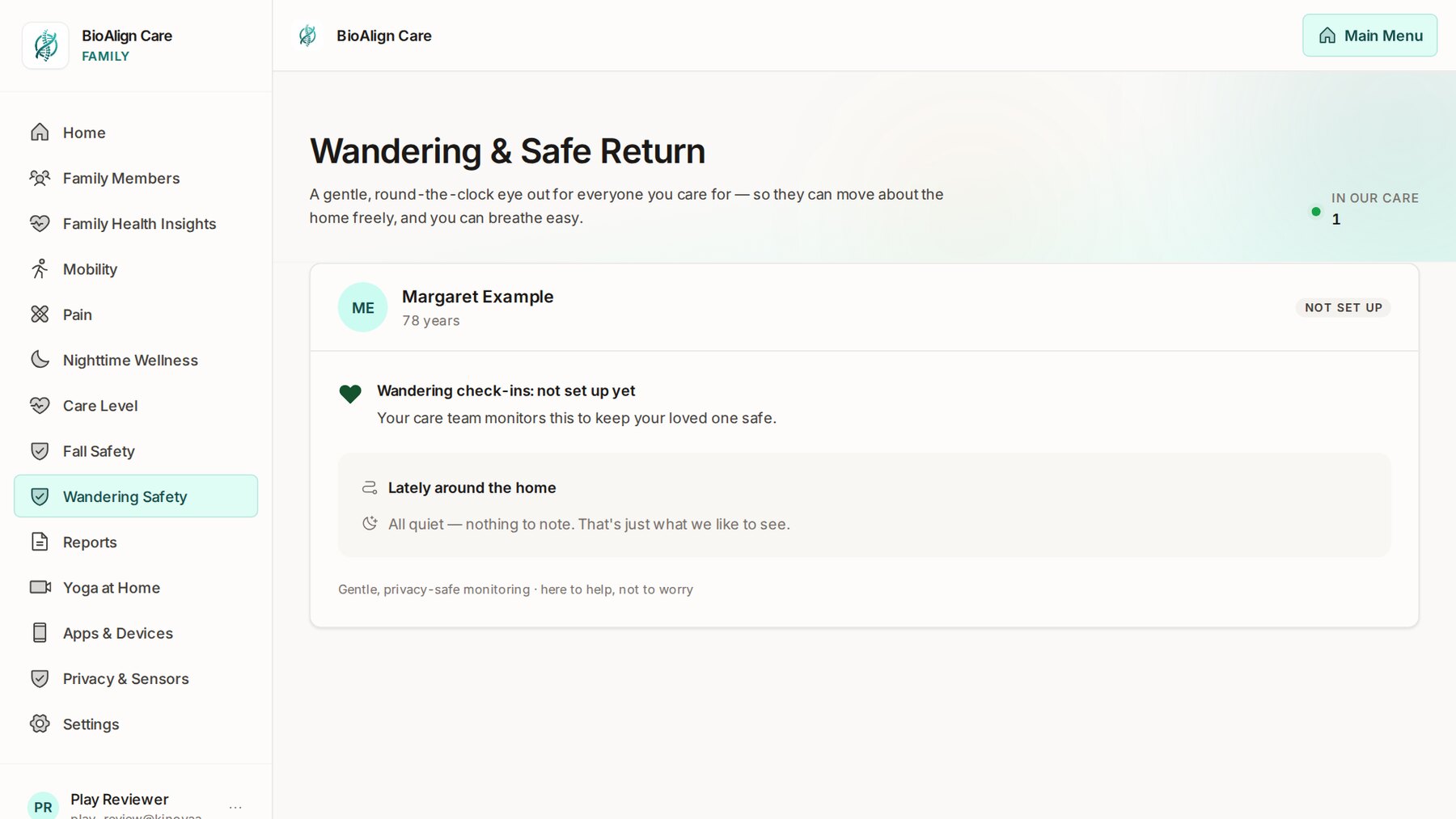 Wandering and Safe Return: wandering check-ins and what's happened lately around the home