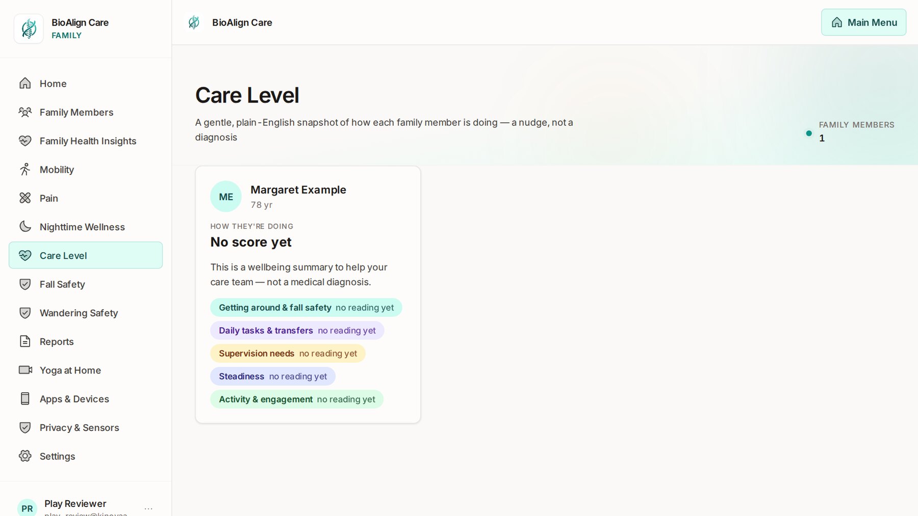 Care Level: getting around, daily tasks, supervision, steadiness and activity